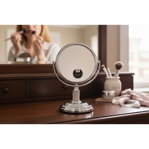 Danielle Creations Vanity Mirror Women OS Silver Brand New Rhinestone 4X Swivel